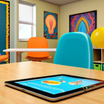 **

A bright, colorful, and inviting children's counseling office. Focus on creating a safe and supportive environment: Soft lighting, comfortable seating, playful decorations (toys, artwork), and a counselor engaging with a child using active listening techniques. The counselor appears empathetic and genuinely connected with the child. Incorporate digital tools subtly, like a tablet with a mindfulness app on a table in the background. Emphasize warmth and security. Style: Illustration, perhaps a touch whimsical.

**