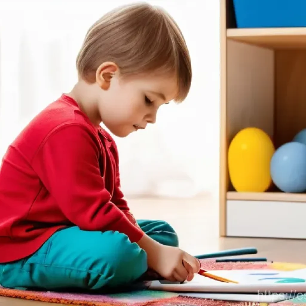 아동상담사 직무 특성 이해 - **"Understanding Through Play and Art"**
    A warmly lit, cozy child psychology therapy room bathed...